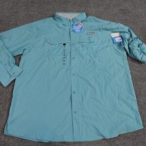 Columbia PFG Mens Shirt 2XL Blue Solid Long Sleeve Vented UPF 40 NEW DEFECT